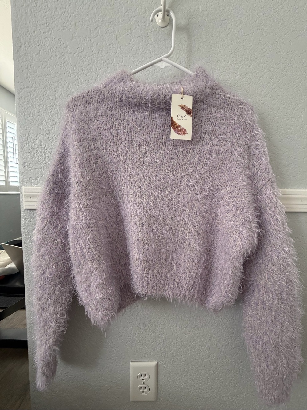 Chelsea & Violet Lavender Fuzzy Cropped Turtleneck Sweater